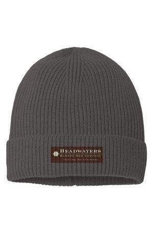 Sustainable Fine Rib Knit Beanie - Headwaters Logo