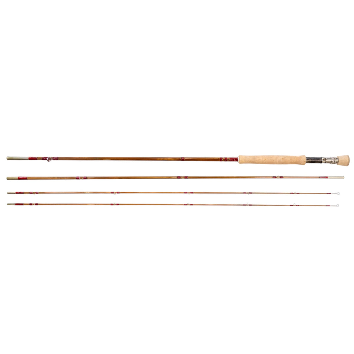 John Day three piece rod with spare tip, sections laid out