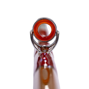 Stripping guide with red silk wraps on split cane