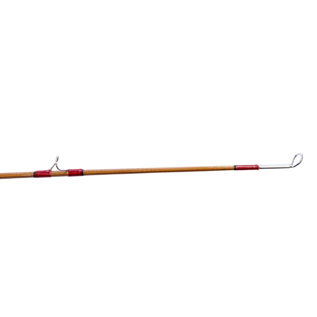 Tip top guide on the finished tip section of a bamboo fly rod