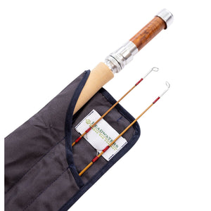 Two piece bamboo rod and spare tip in the Headwaters rod sock