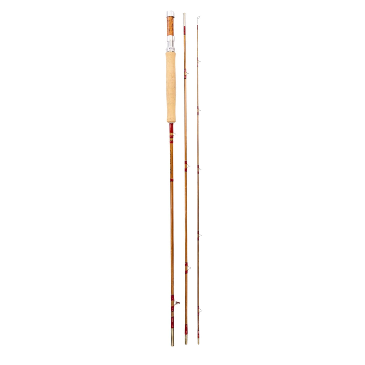 Two piece Headwaters bamboo fly rod with spare tip, sections laid out