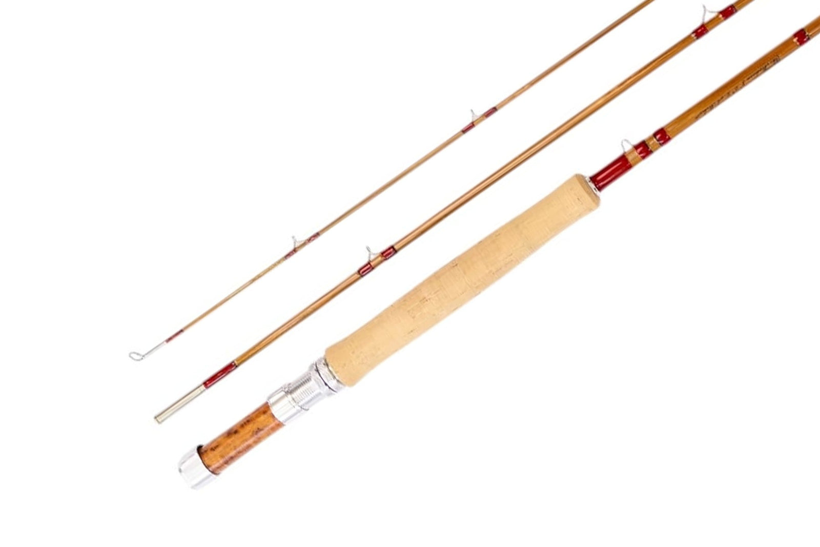 Two piece Headwaters bamboo fly rod with spare tip and burl reel seat