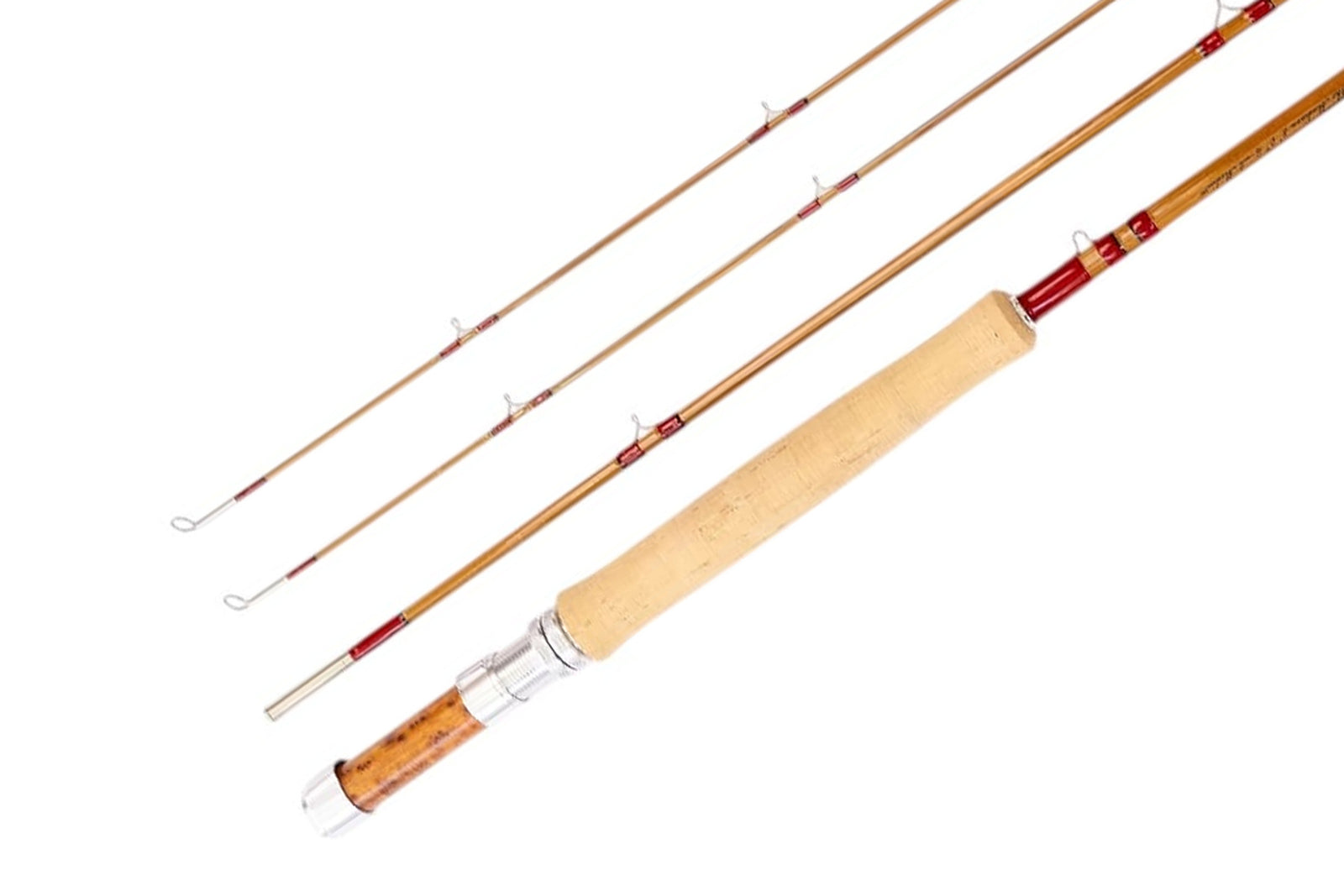 Three piece Headwaters bamboo fly rod with spare tip and burl reel seat